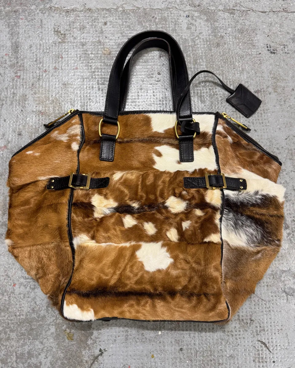 2000s Yves Saint Laurent Cowhide Fur Leather Handle Bag XTciJuO 0
