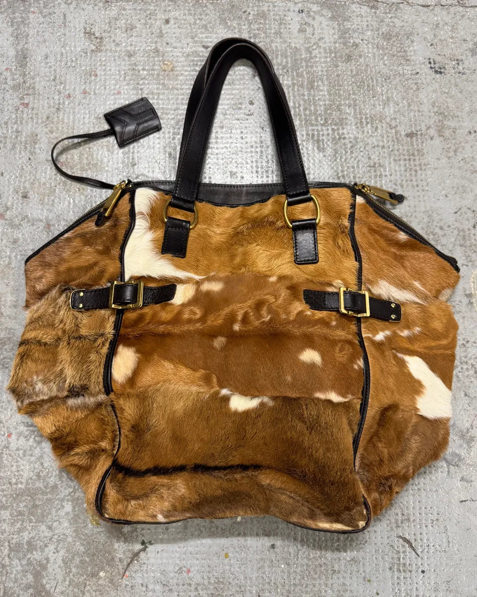 2000s Yves Saint Laurent Cowhide Fur Leather Handle Bag XTciJuO 2