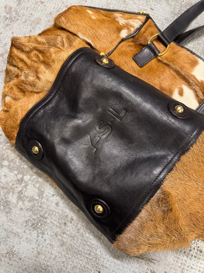 2000s Yves Saint Laurent Cowhide Fur Leather Handle Bag XTciJuO 3