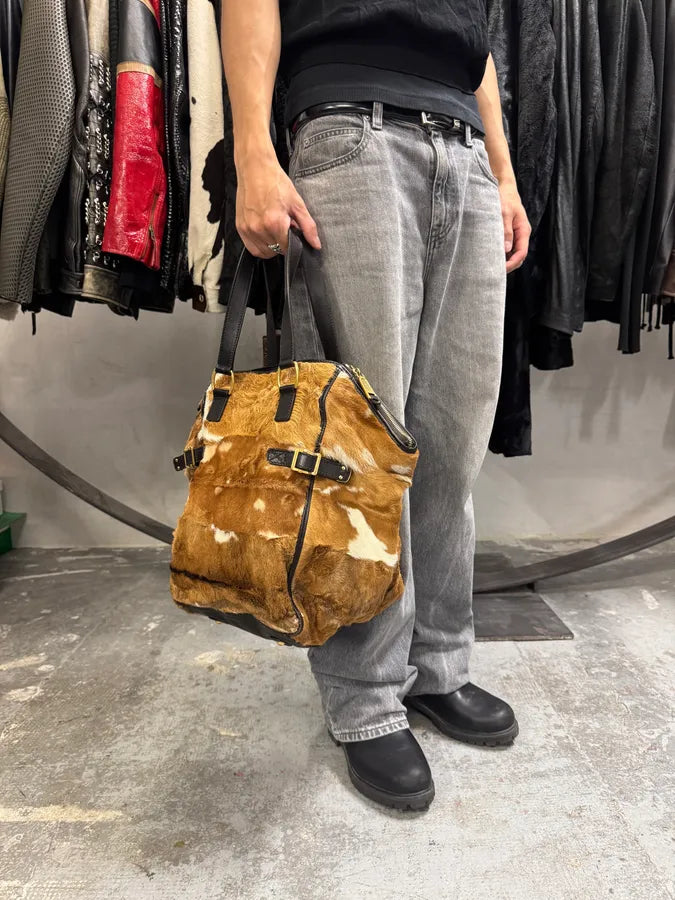 2000s Yves Saint Laurent Cowhide Fur Leather Handle Bag XTciJuO 4