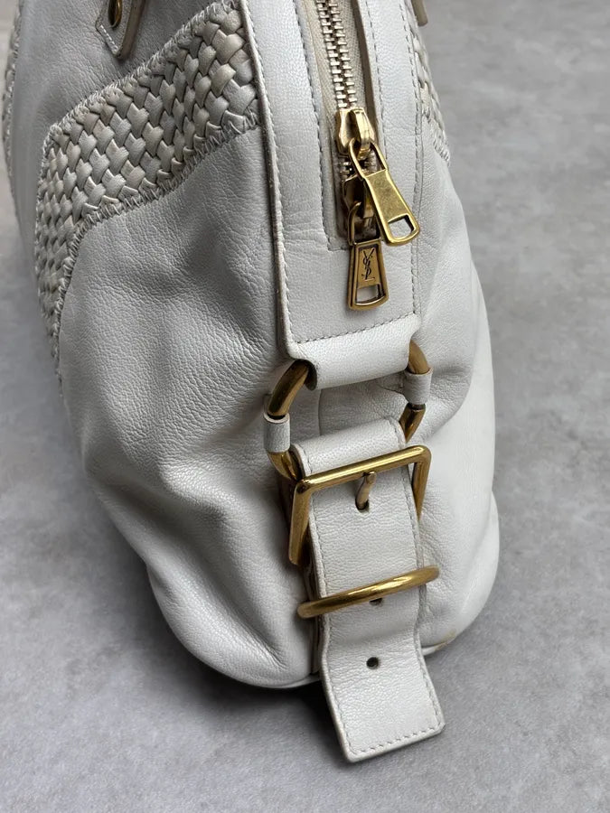 2000s Yves Saint Laurent Cream Leather Interwoven Handle Bag tgNQexN 11