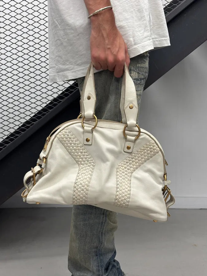2000s Yves Saint Laurent Cream Leather Interwoven Handle Bag tgNQexN 1