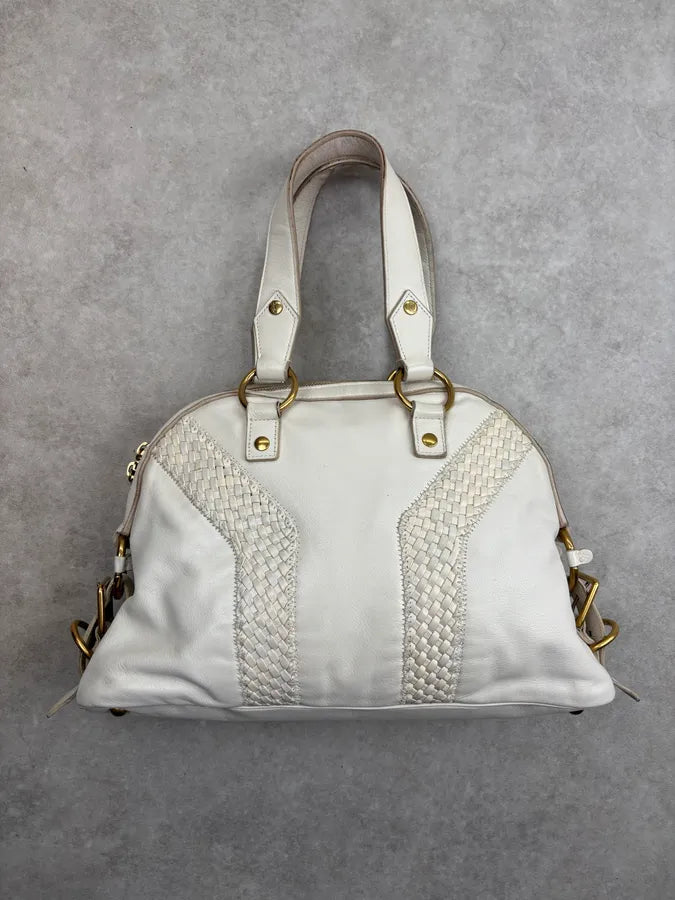 2000s Yves Saint Laurent Cream Leather Interwoven Handle Bag tgNQexN 7