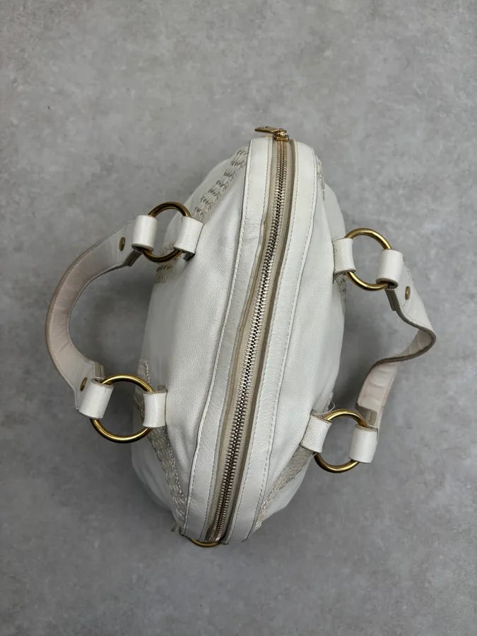 2000s Yves Saint Laurent Cream Leather Interwoven Handle Bag tgNQexN 14