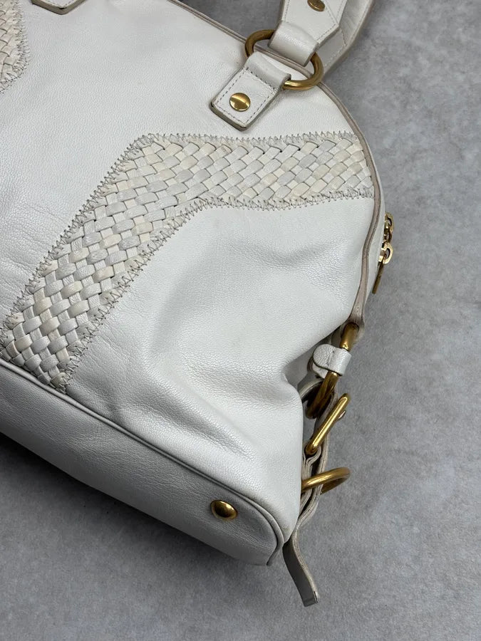 2000s Yves Saint Laurent Cream Leather Interwoven Handle Bag tgNQexN 5
