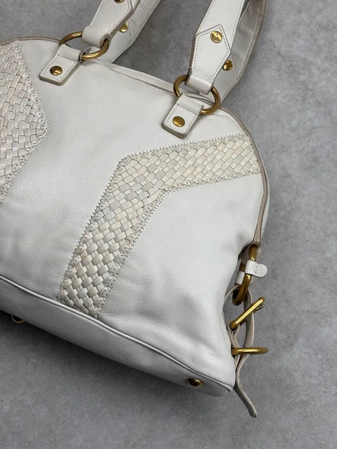 2000s Yves Saint Laurent Cream Leather Interwoven Handle Bag tgNQexN 8