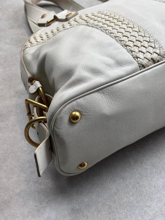 2000s Yves Saint Laurent Cream Leather Interwoven Handle Bag tgNQexN 12