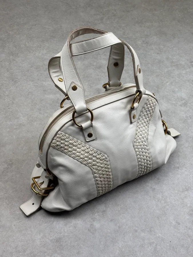 2000s Yves Saint Laurent Cream Leather Interwoven Handle Bag tgNQexN 0