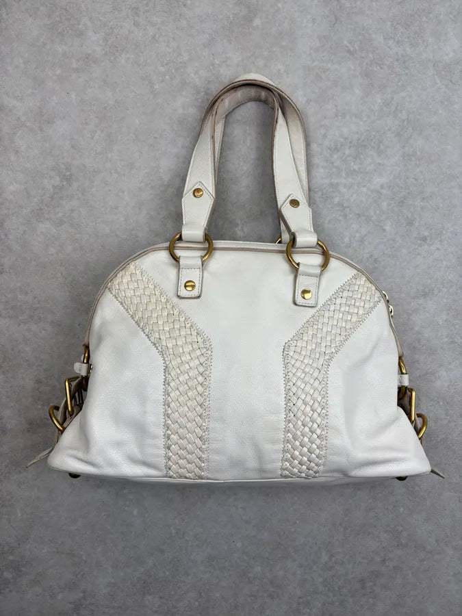 2000s Yves Saint Laurent Cream Leather Interwoven Handle Bag tgNQexN 3