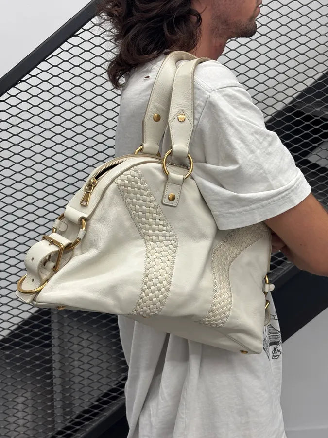 2000s Yves Saint Laurent Cream Leather Interwoven Handle Bag tgNQexN 2