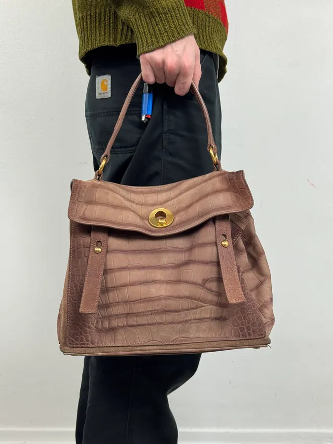 2000s Yves Saint Laurent Crocodile Embossed Beige Leather Muse Two Handle Bag TvSgNfx 1