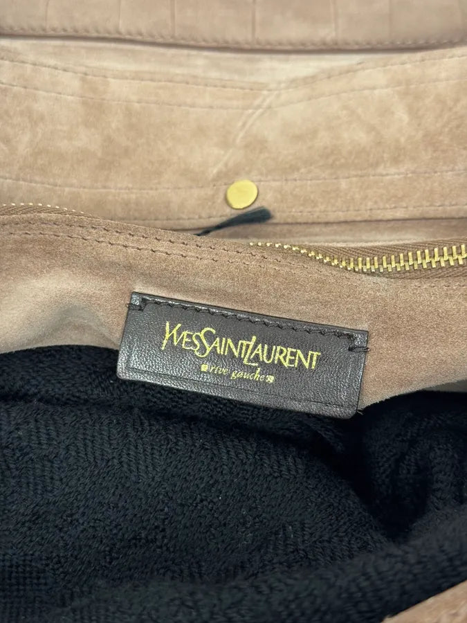 2000s Yves Saint Laurent Crocodile Embossed Beige Leather Muse Two Handle Bag TvSgNfx 10