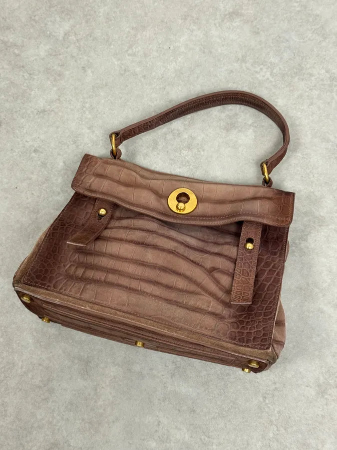 2000s Yves Saint Laurent Crocodile Embossed Beige Leather Muse Two Handle Bag TvSgNfx 2