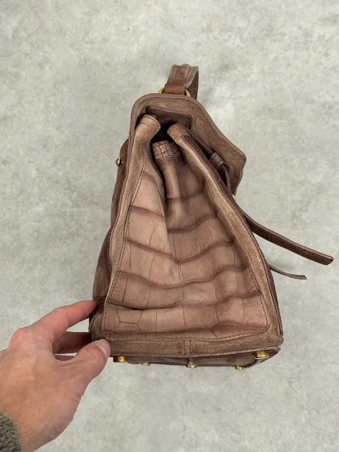 2000s Yves Saint Laurent Crocodile Embossed Beige Leather Muse Two Handle Bag TvSgNfx 3
