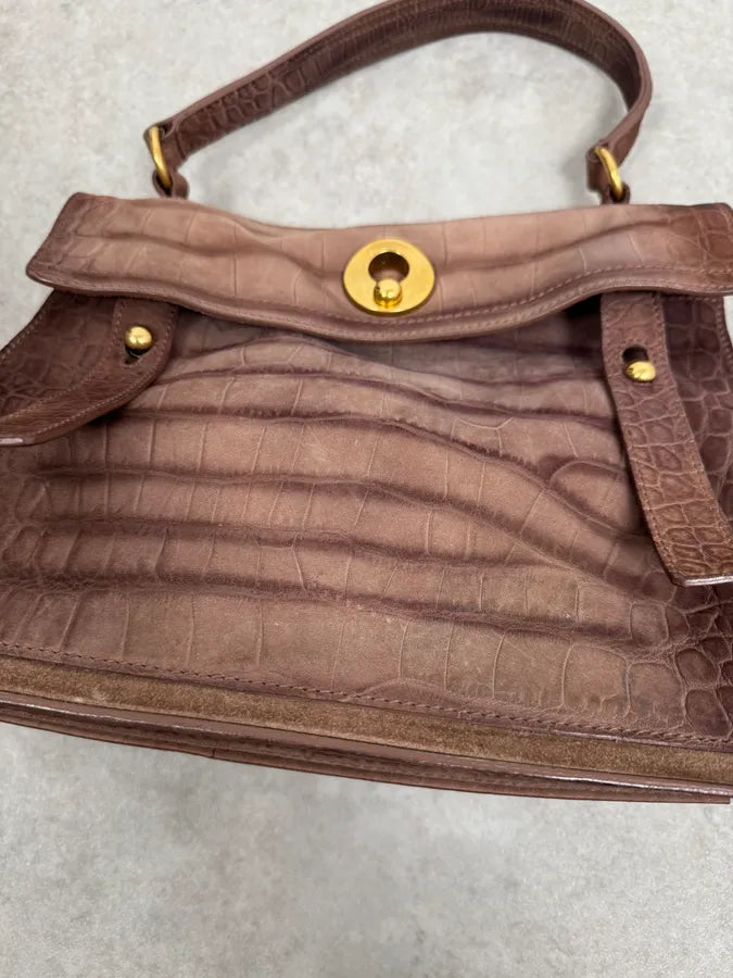 2000s Yves Saint Laurent Crocodile Embossed Beige Leather Muse Two Handle Bag TvSgNfx 5