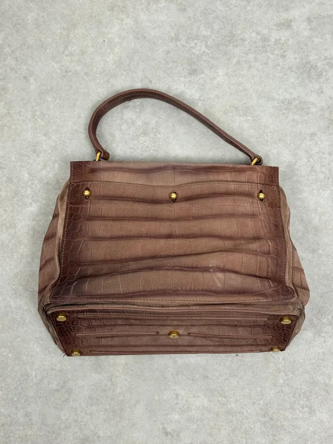2000s Yves Saint Laurent Crocodile Embossed Beige Leather Muse Two Handle Bag TvSgNfx 6