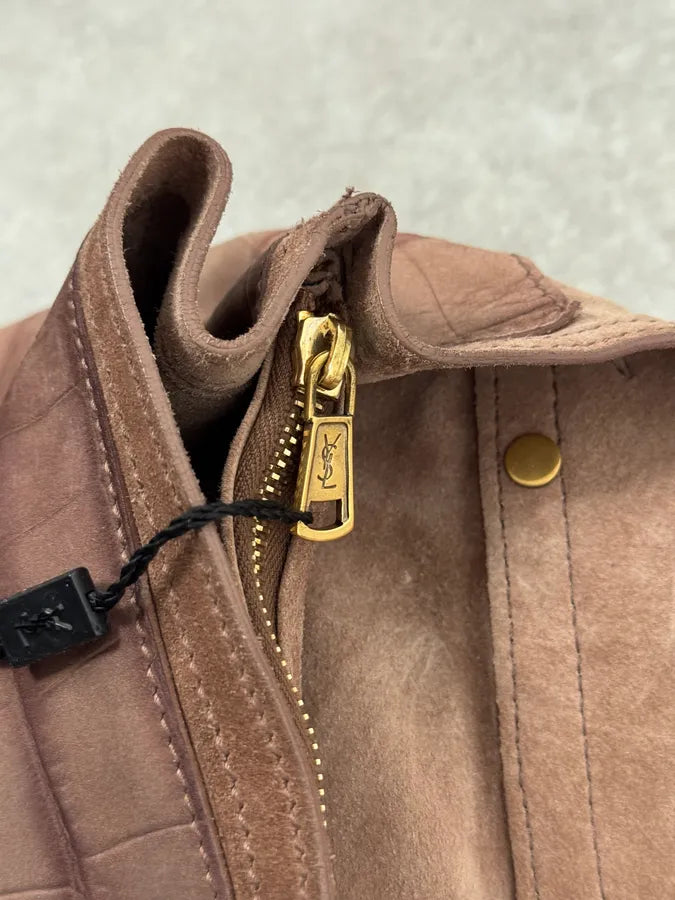 2000s Yves Saint Laurent Crocodile Embossed Beige Leather Muse Two Handle Bag TvSgNfx 9