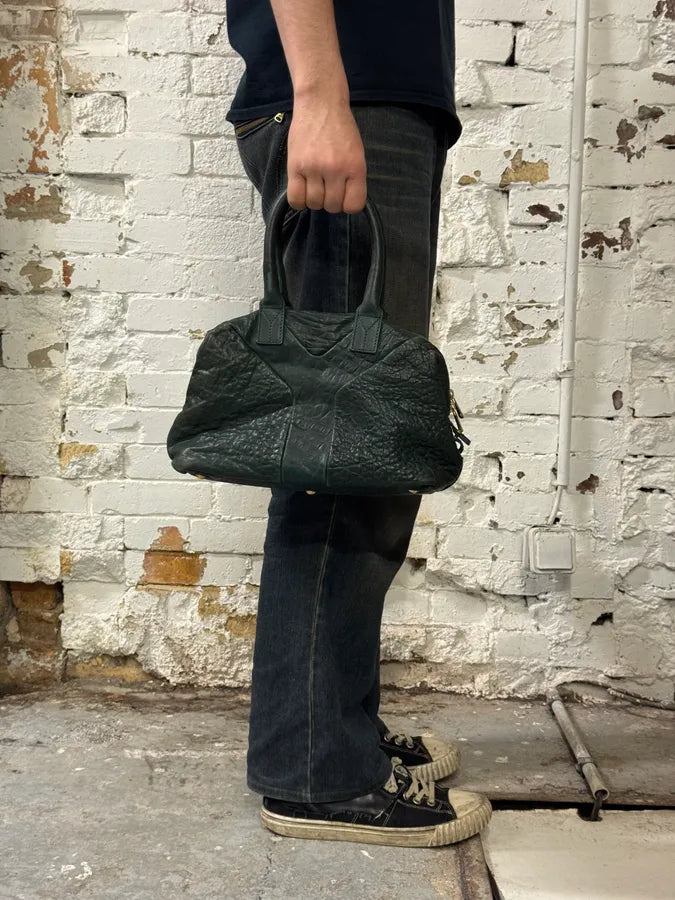 2000s Yves Saint Laurent Dark Green Grain Leather Handle Bag bFWtSTo 2