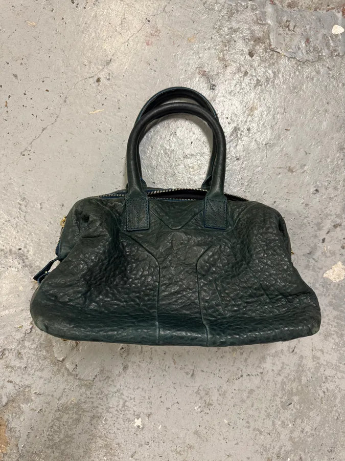 2000s Yves Saint Laurent Dark Green Grain Leather Handle Bag bFWtSTo 3