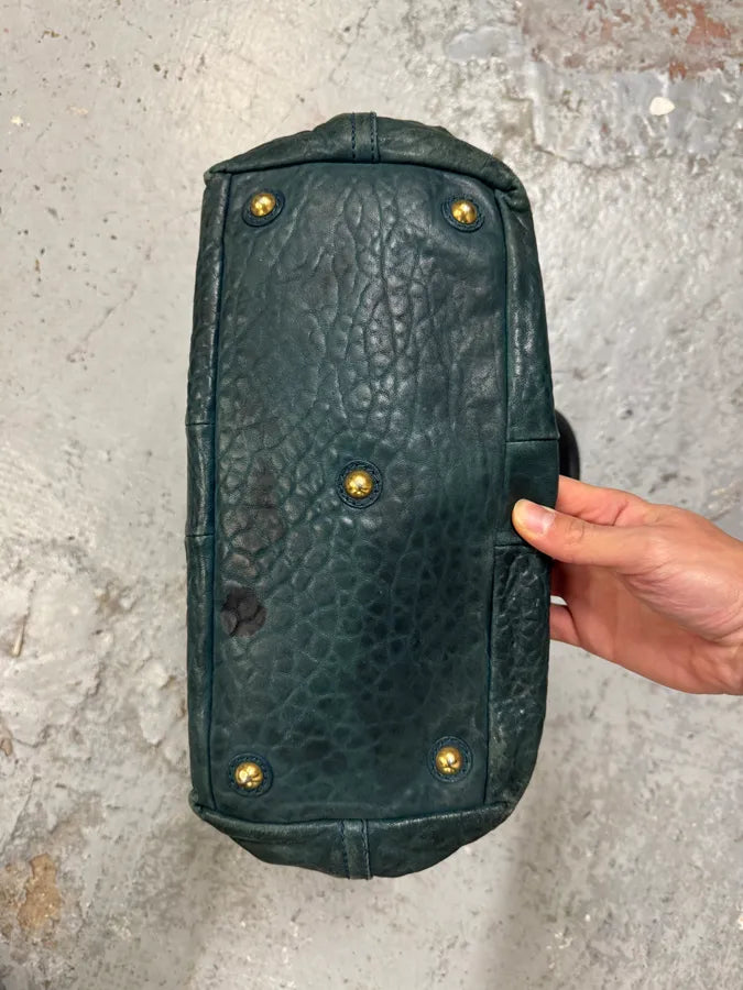 2000s Yves Saint Laurent Dark Green Grain Leather Handle Bag bFWtSTo 5