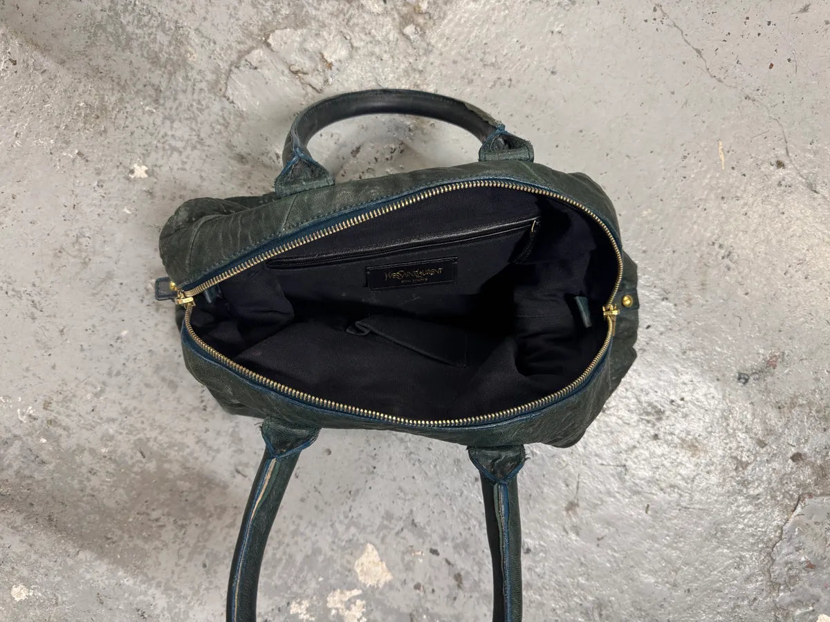 2000s Yves Saint Laurent Dark Green Grain Leather Handle Bag bFWtSTo 7