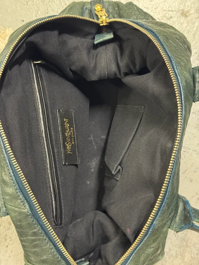 2000s Yves Saint Laurent Dark Green Grain Leather Handle Bag bFWtSTo 8