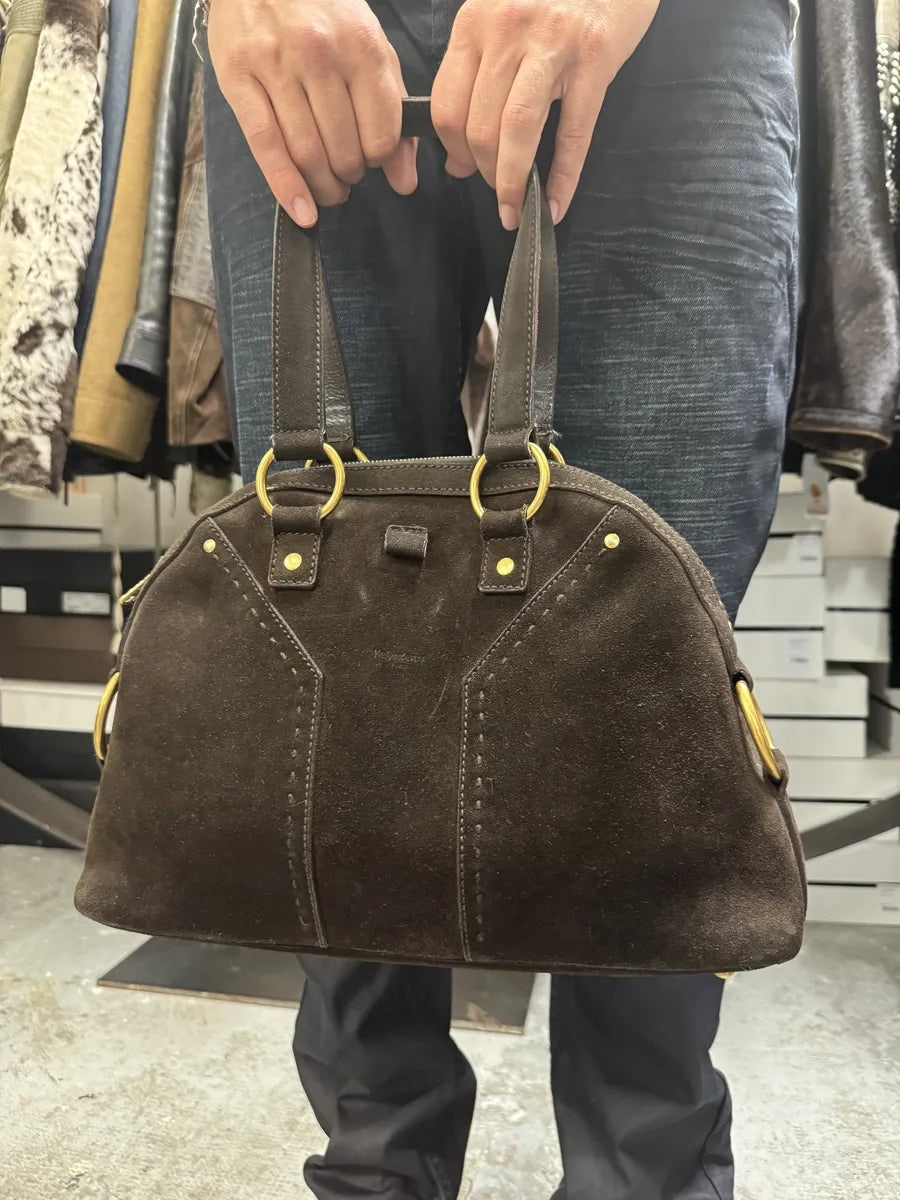 2000s Yves Saint Laurent Dark Suede Premium Handle Bag TjlVSam 0