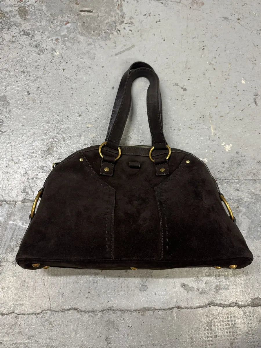 2000s Yves Saint Laurent Dark Suede Premium Handle Bag TjlVSam 1