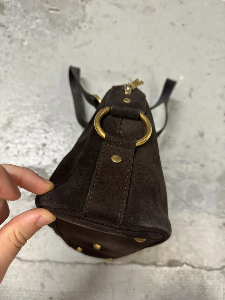 2000s Yves Saint Laurent Dark Suede Premium Handle Bag TjlVSam 12