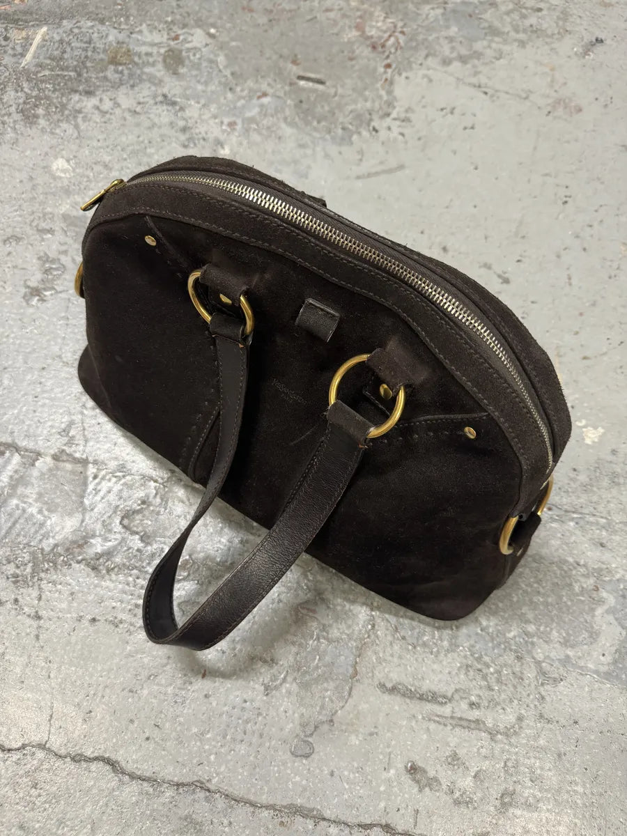2000s Yves Saint Laurent Dark Suede Premium Handle Bag TjlVSam 14