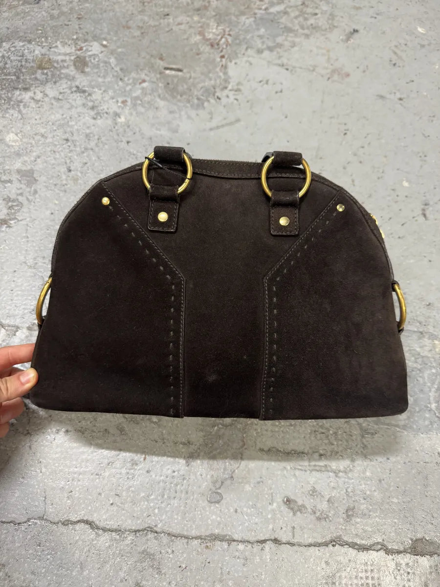2000s Yves Saint Laurent Dark Suede Premium Handle Bag TjlVSam 3