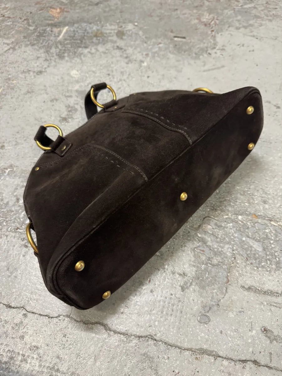 2000s Yves Saint Laurent Dark Suede Premium Handle Bag TjlVSam 4