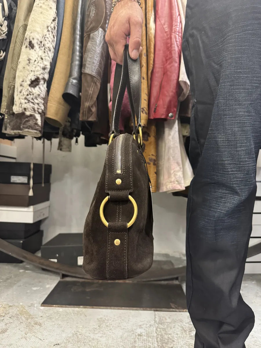 2000s Yves Saint Laurent Dark Suede Premium Handle Bag TjlVSam 6