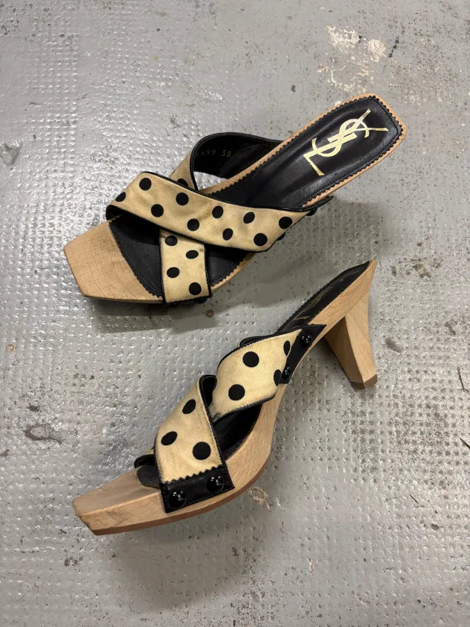 2000s Yves Saint Laurent Dot Cream Sandals Heels FJBASIt 6