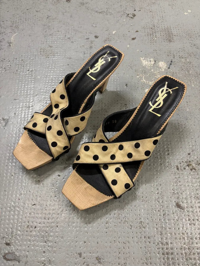 2000s Yves Saint Laurent Dot Cream Sandals Heels FJBASIt 2
