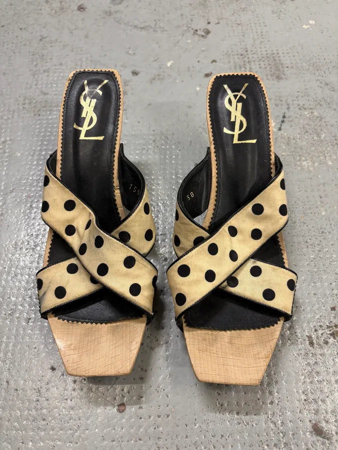 2000s Yves Saint Laurent Dot Cream Sandals Heels FJBASIt 1