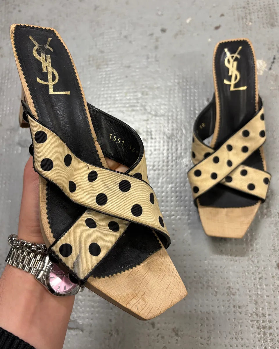 2000s Yves Saint Laurent Dot Cream Sandals Heels FJBASIt 0