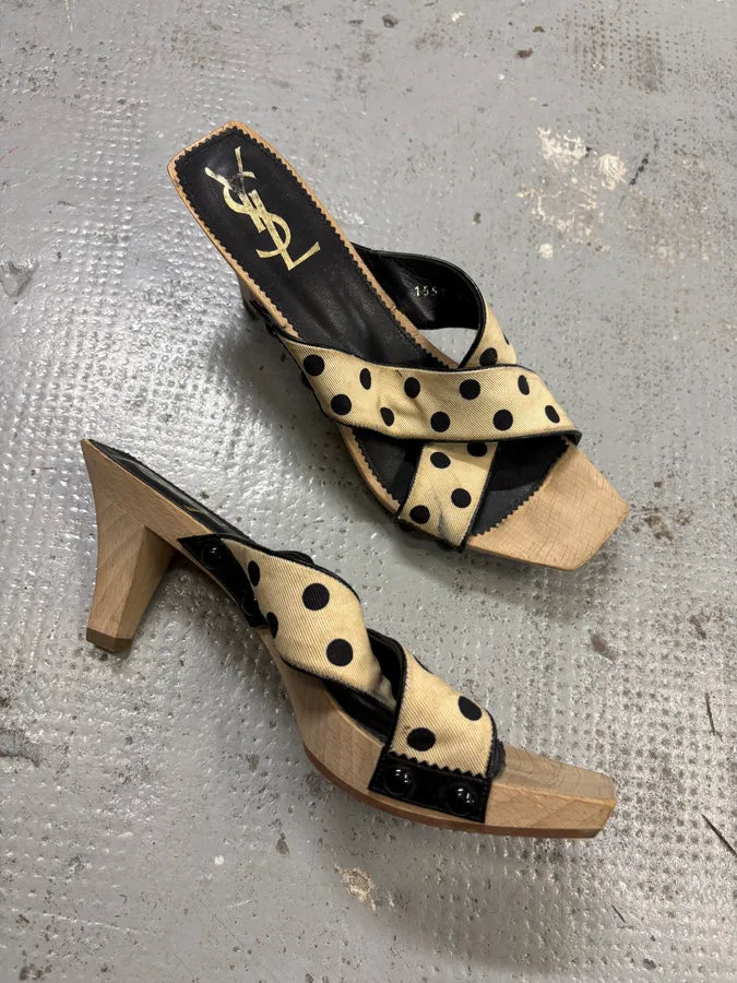 2000s Yves Saint Laurent Dot Cream Sandals Heels FJBASIt 5