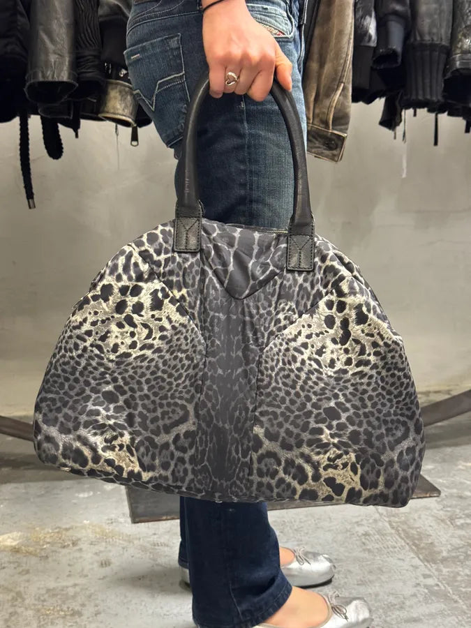 2000s Yves Saint Laurent Easy Nylon Leopard Print Handle Bag ViCYozb 1