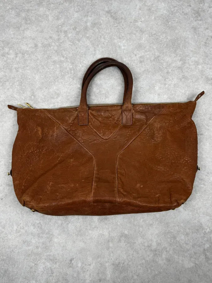 2000s Yves Saint Laurent Easy Y Brown Grained Leather Handle Bag ECQOROK 2