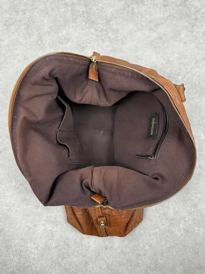 2000s Yves Saint Laurent Easy Y Brown Grained Leather Handle Bag ECQOROK 8