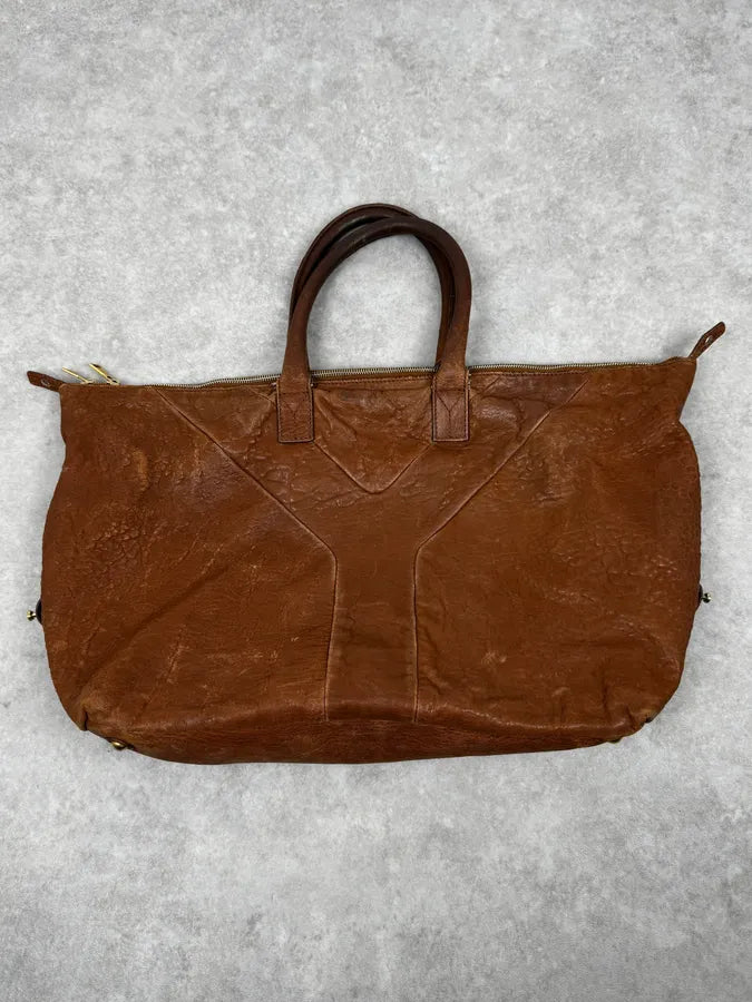 2000s Yves Saint Laurent Easy Y Brown Grained Leather Handle Bag ECQOROK 2