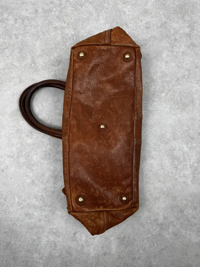 2000s Yves Saint Laurent Easy Y Brown Grained Leather Handle Bag ECQOROK 4