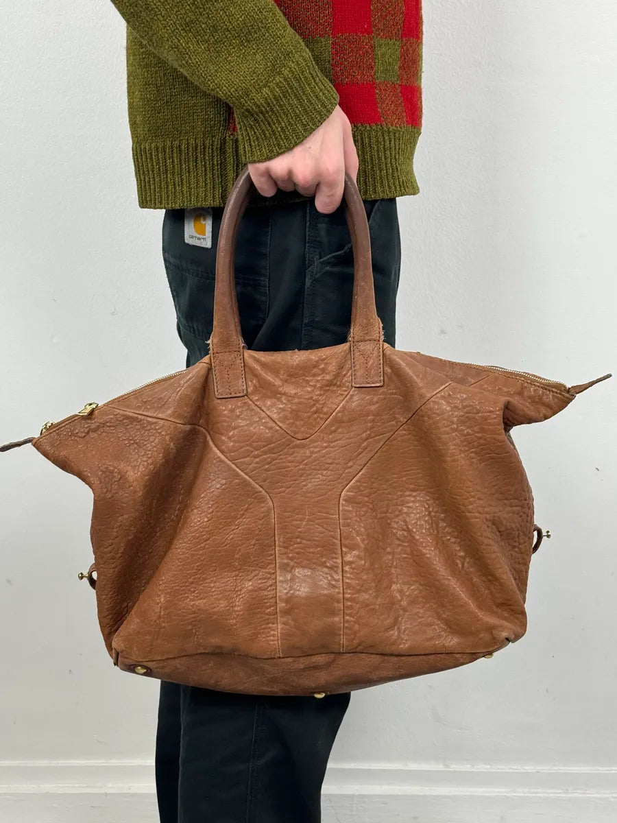2000s Yves Saint Laurent Easy Y Brown Grained Leather Handle Bag ECQOROK 0