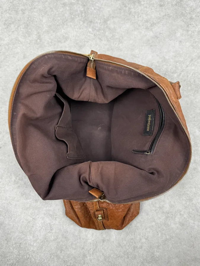 2000s Yves Saint Laurent Easy Y Brown Grained Leather Handle Bag ECQOROK 8