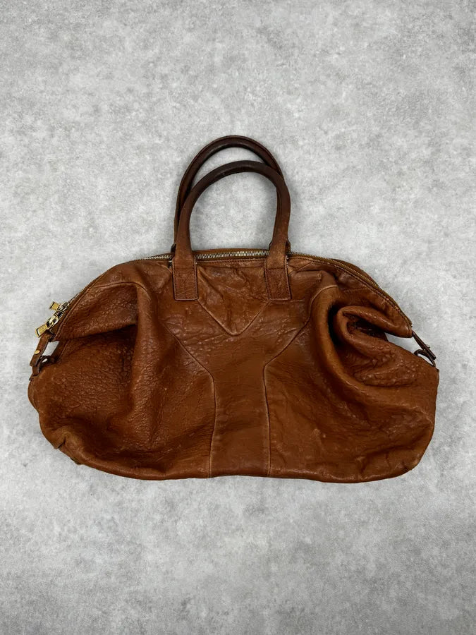 2000s Yves Saint Laurent Easy Y Brown Grained Leather Handle Bag ECQOROK 3