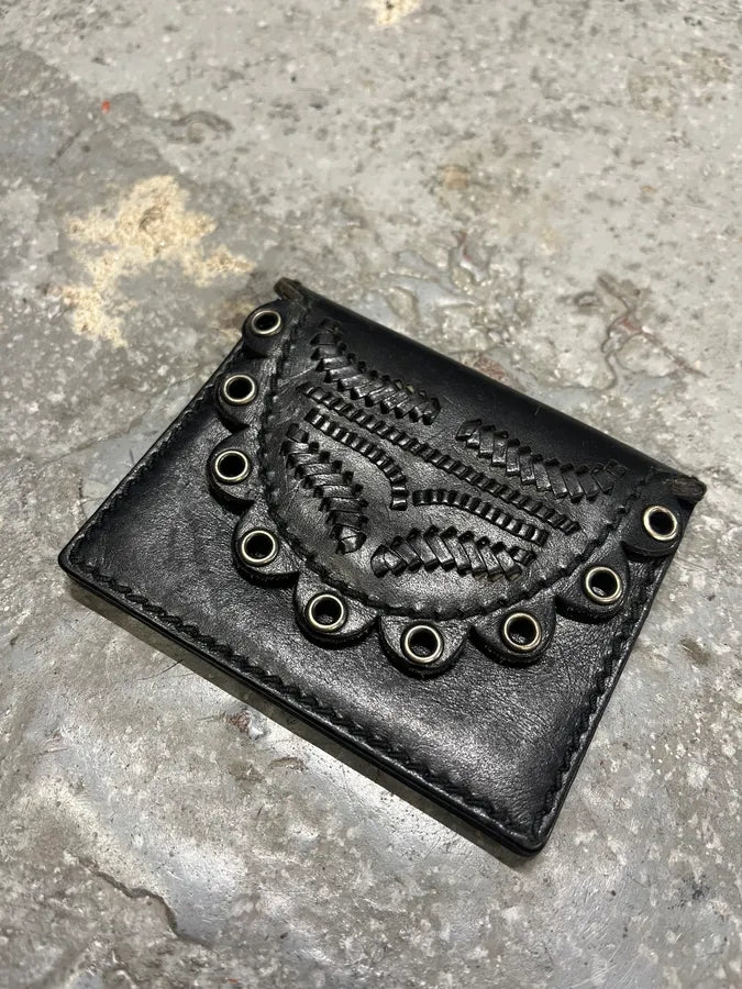 2000s Yves Saint Laurent Eyeled Woven Black Leather Wallet (OS) sxQqZwF 0