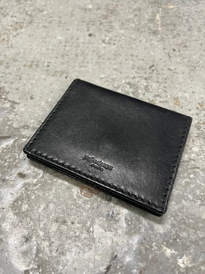 2000s Yves Saint Laurent Eyeled Woven Black Leather Wallet (OS) sxQqZwF 1
