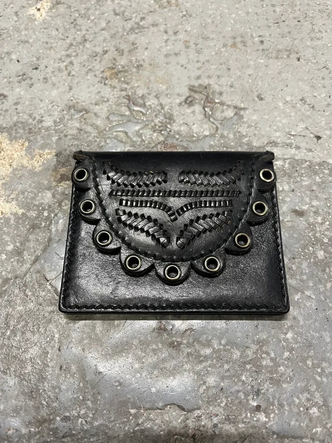 2000s Yves Saint Laurent Eyeled Woven Black Leather Wallet (OS) sxQqZwF 2