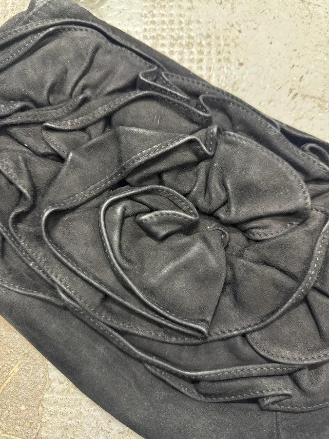 2000s Yves Saint Laurent Flowers Black Suede Leather Handle Bag dREFerL 2